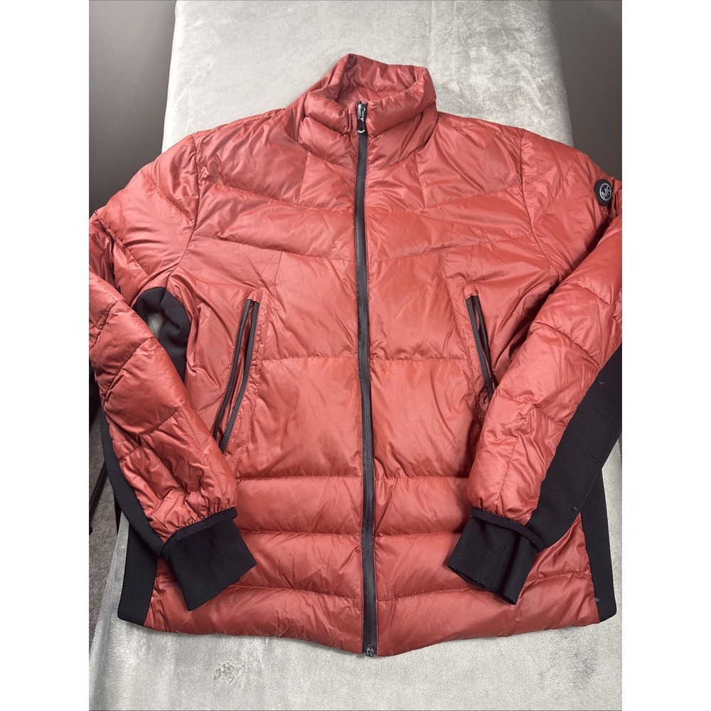 Michael Kors Premium Down Blend Puffer Jacket Men L Red Rust Warm 70% Fill NICE‎